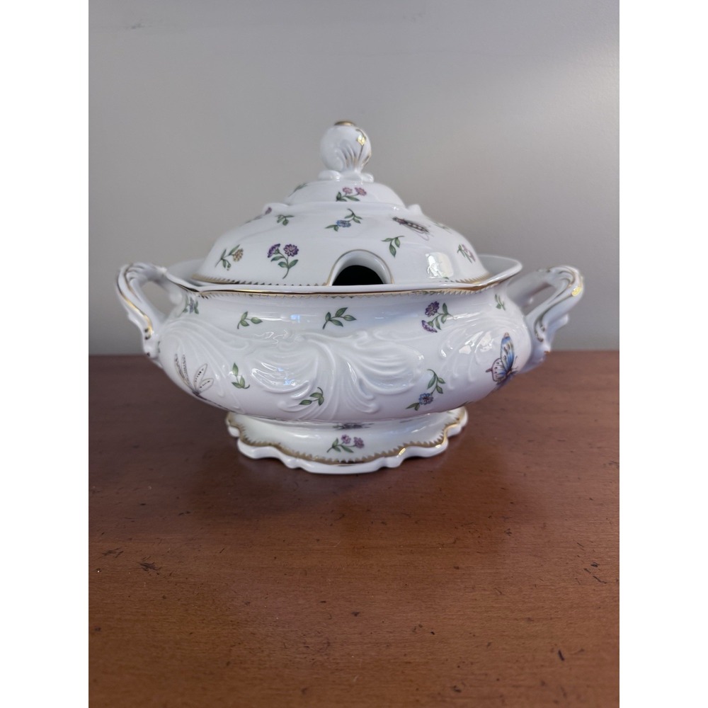 Godinger Gold Trim Soup Tureen  Primavera Insects Flowers‎ No Ladle